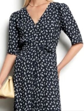 G. Goop Navy Blue Cherry Midi Market White Dress Small